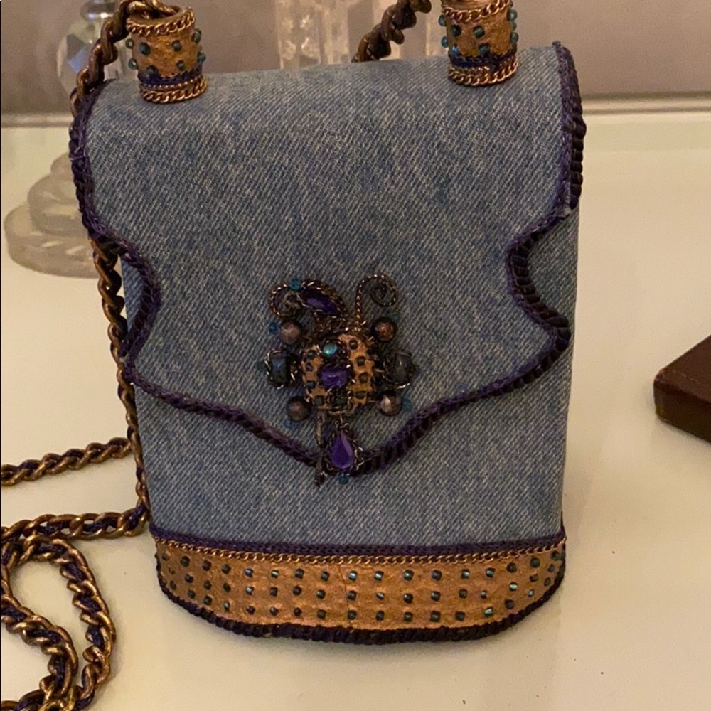 Blue Jean mini shoulder bag with stone decoration